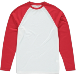 Sublimation baseball shirt, white with red sleeves. Print front & back.